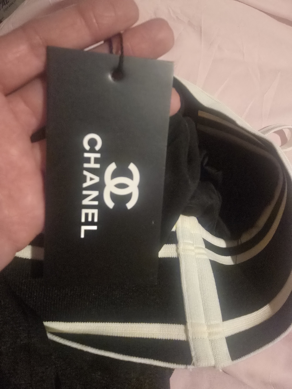 Chanel Women Black Logo Wide-Leg Lounge Pants with Cream Waistband - Picture 8 of 10